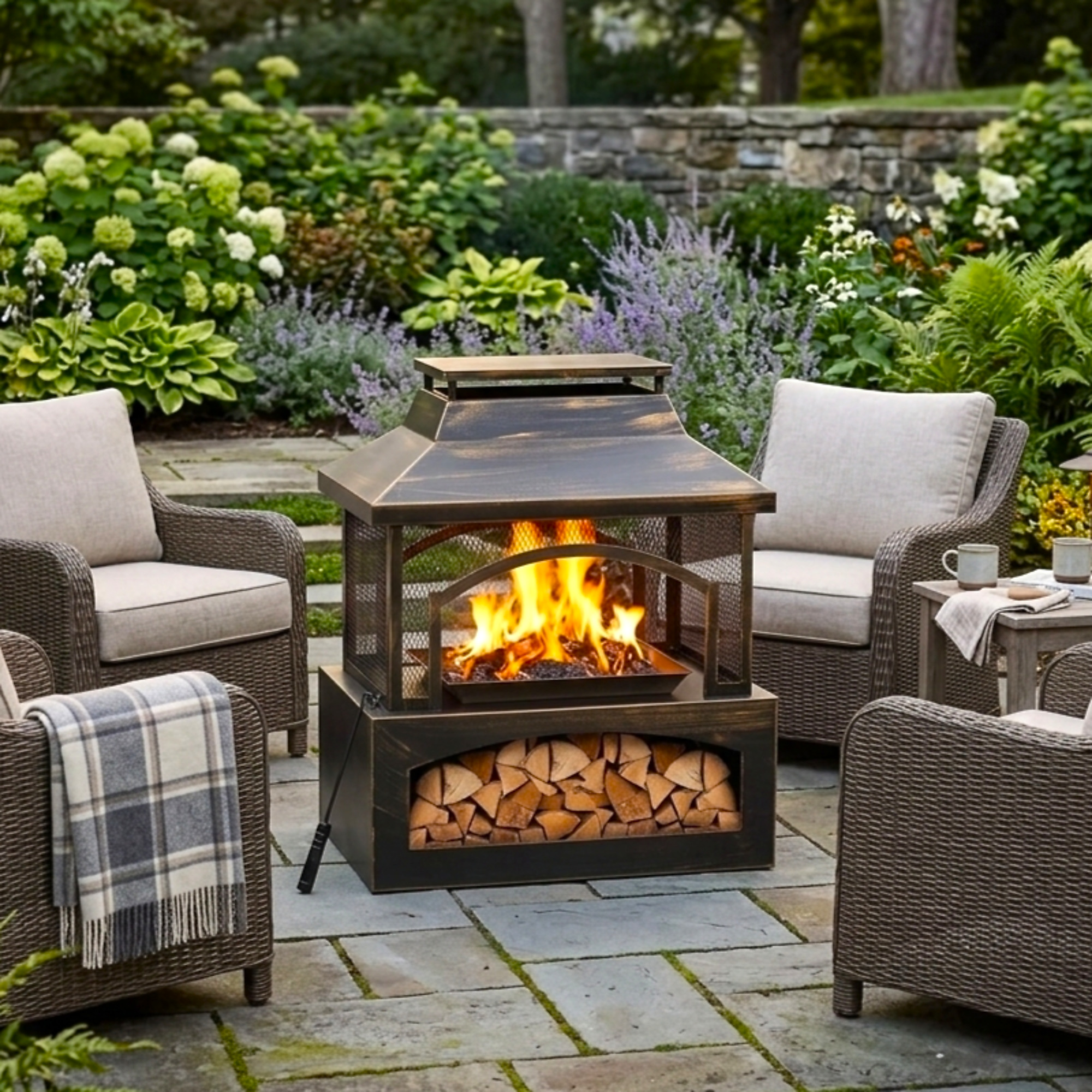 GearXpert Outdoor Fireplace — 37in., Wood Burning, Freestanding Metal, Includes Log Grate and Fire Poker, Model# GXOD2A-FL235